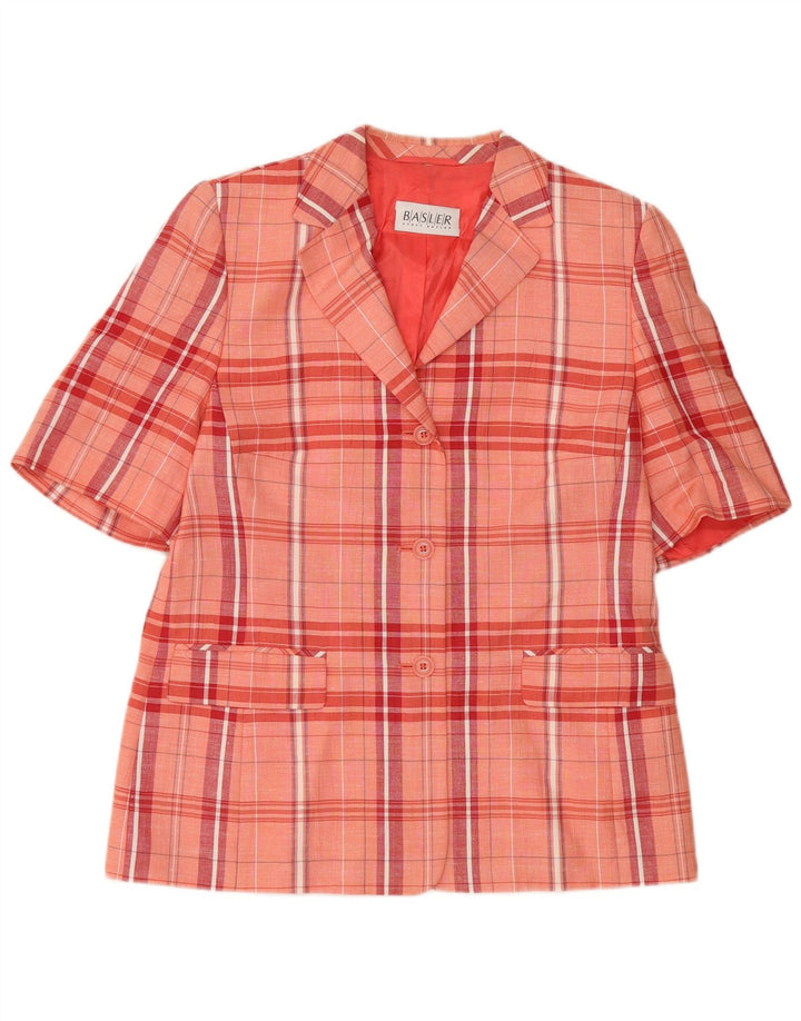 BASLER Veste blazer à 3 boutons à manches courtes pour femme UK 12 Rose moyen à carreaux