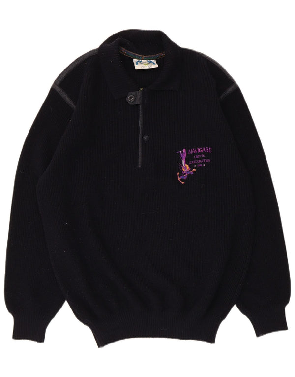 Navigare Mens Polo Neck Jumper Sweater Large Navy Blue Wool