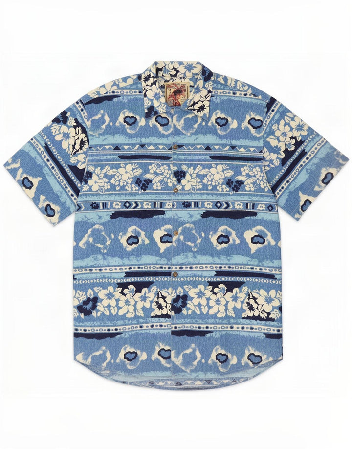 Vintage Mens Hawaiian Short Sleeve Shirt Medium Blue