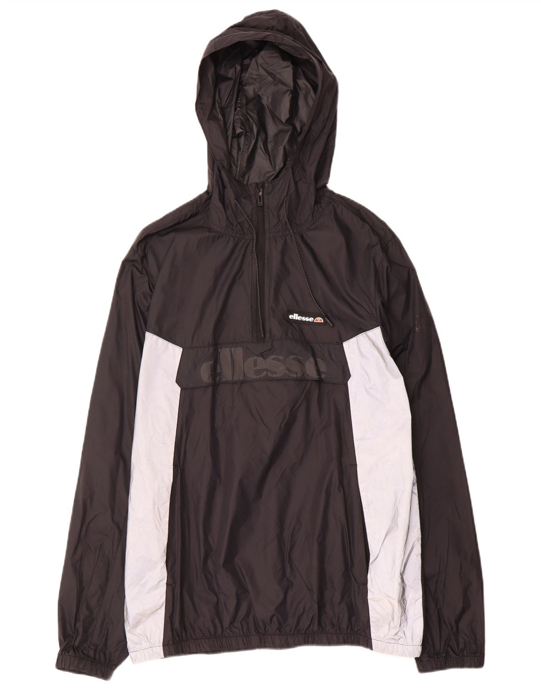 ELLESSE Veste anorak à capuche graphique pour homme UK 40 Large Black Colourblock