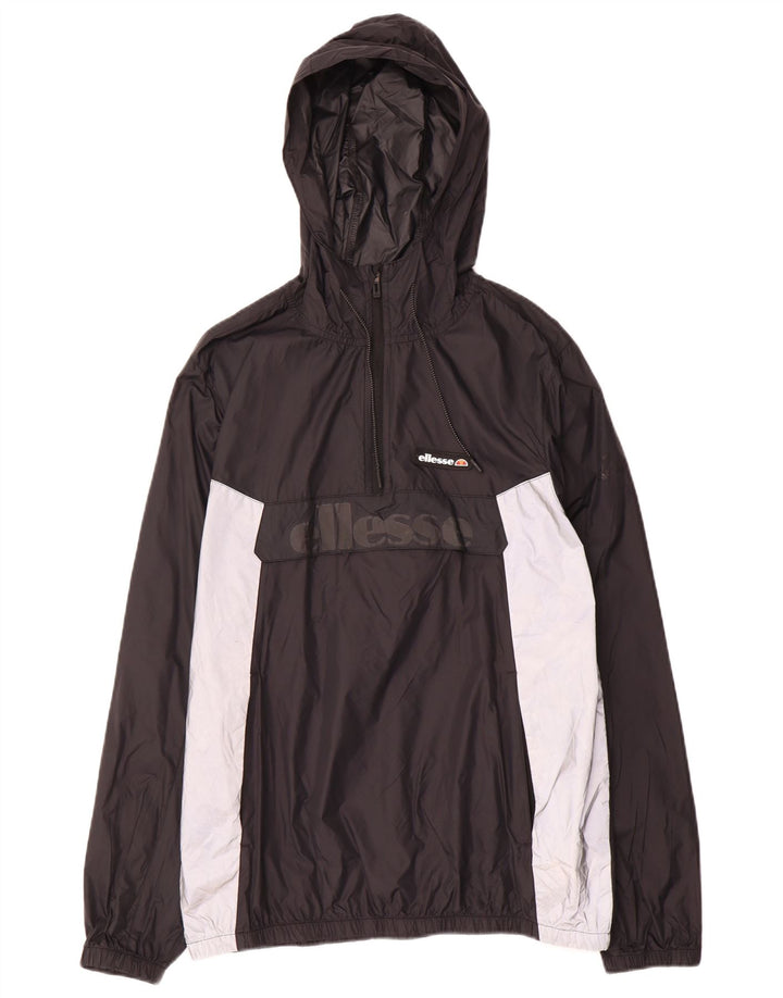 ELLESSE Veste anorak à capuche graphique pour homme UK 40 Large Black Colourblock