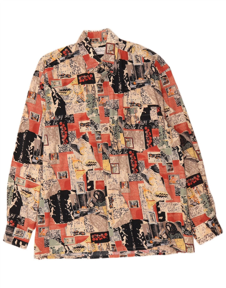 vintage Mens Abstract Pattern Shirt Taille 38/40 Viscose multicolore moyenne