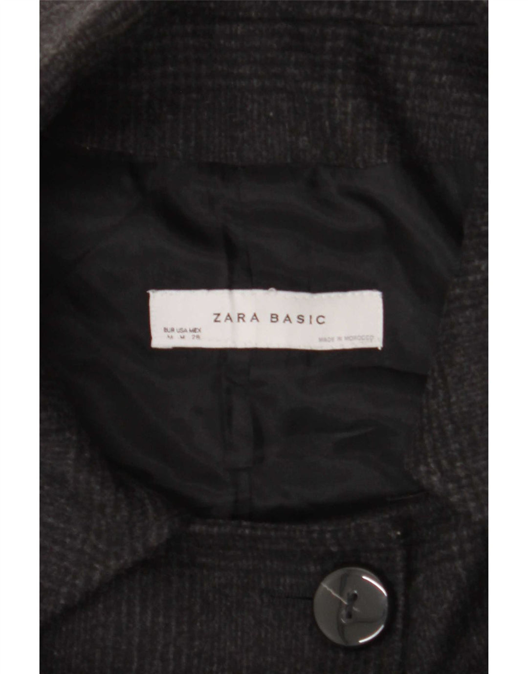 Zara Veste blazer à 3 boutons pour femme UK 14 Laine à carreaux noir moyen