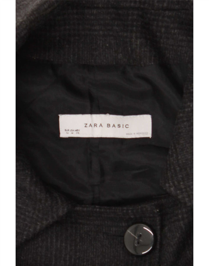 Zara Veste blazer à 3 boutons pour femme UK 14 Laine à carreaux noir moyen