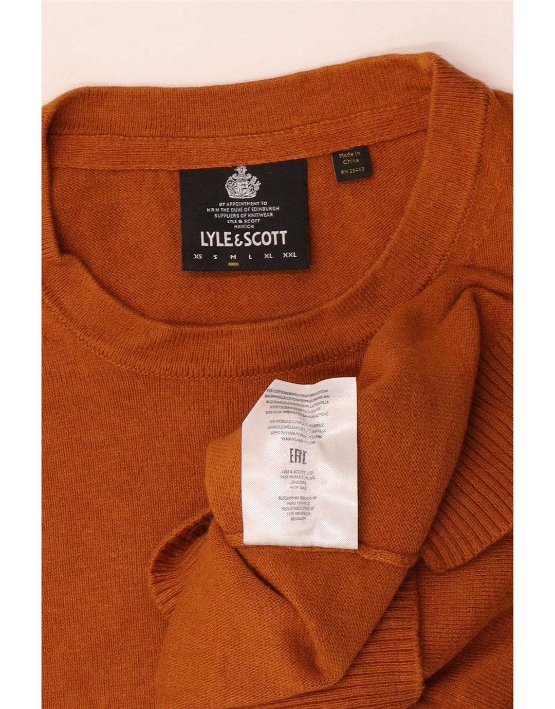 Lyle & Scott Pull Col Rond Homme Orange Moyen Coton