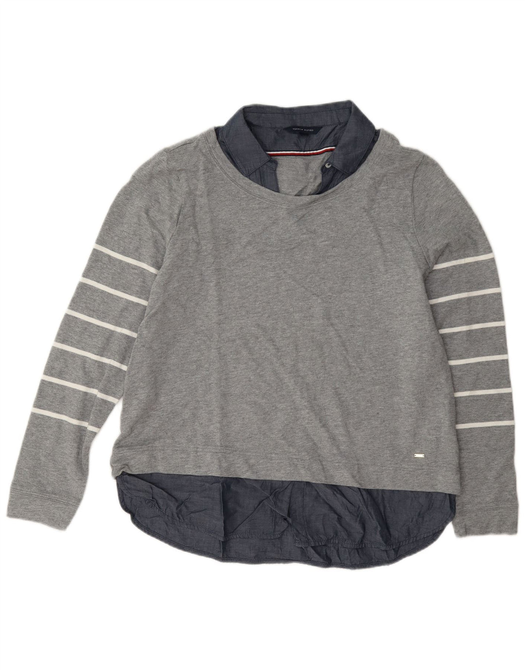 Tommy Hilfiger Sweat-shirt pour femme UK 44 en coton rayé gris moyen