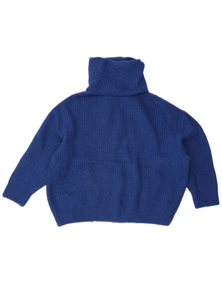 Zara Pull surdimensionné à col roulé pour femme UK 10 Petit Acrylique Bleu
