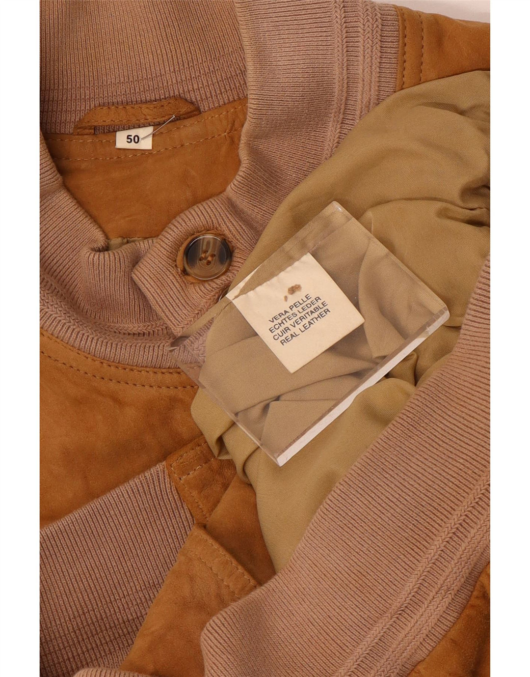 vintage Mens Suede Bomber Jacket IT 50 Grand Cuir Marron