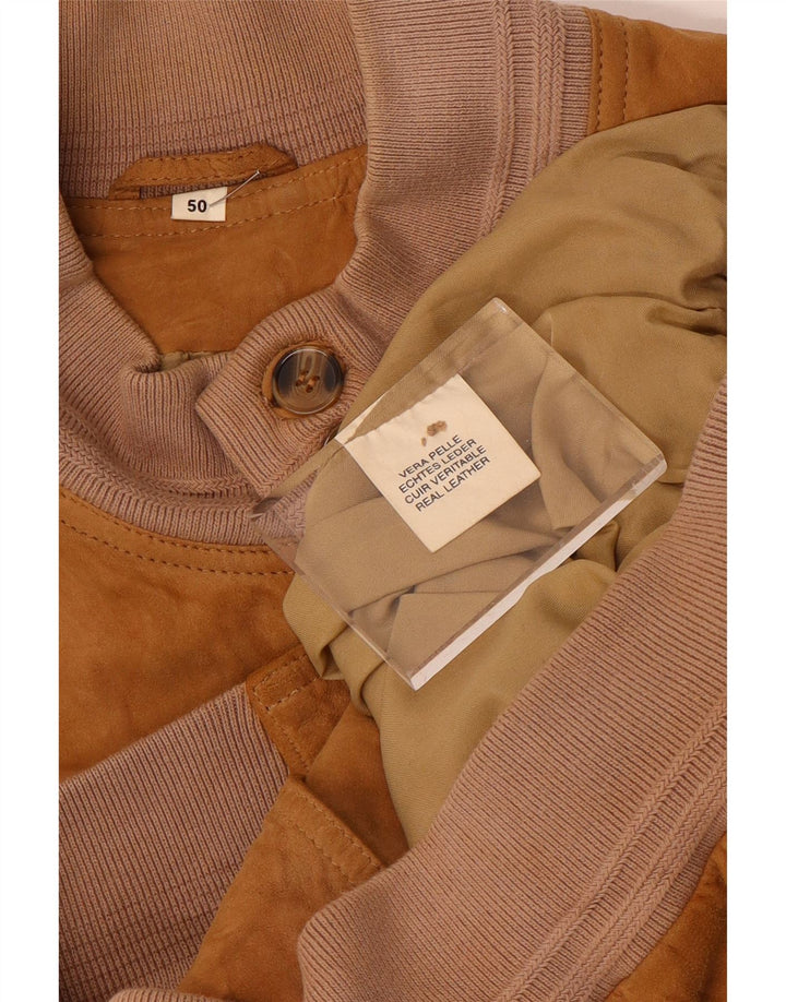 vintage Mens Suede Bomber Jacket IT 50 Grand Cuir Marron