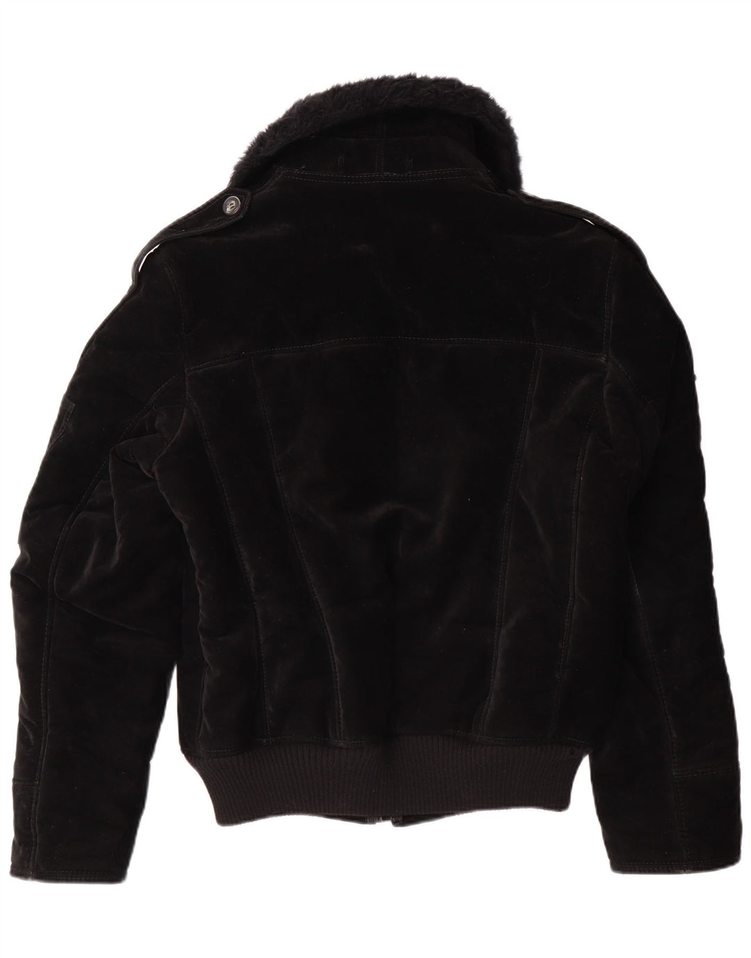 VINTAGE Veste Sherpa Femme UK 12 Viscose Noir Moyen