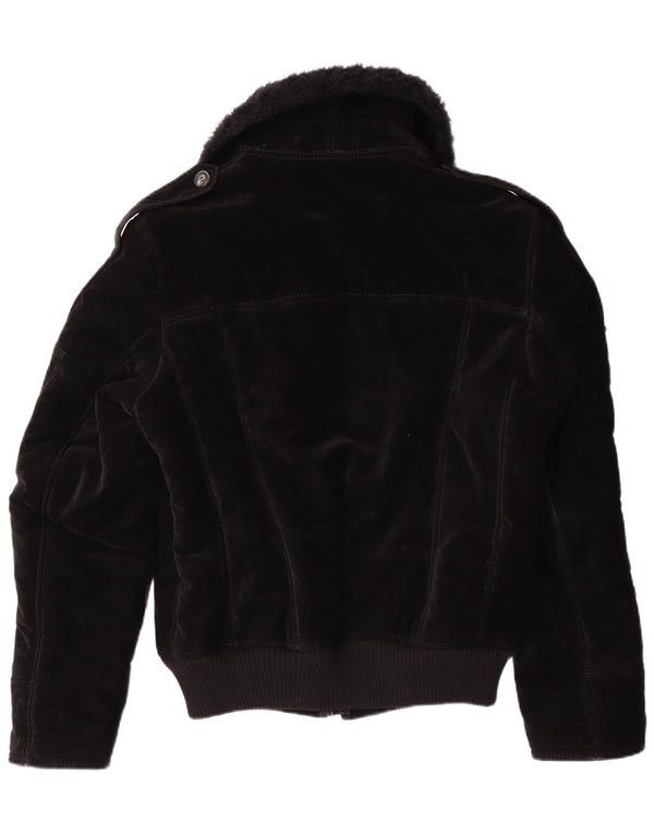 VINTAGE Veste Sherpa Femme UK 12 Viscose Noir Moyen