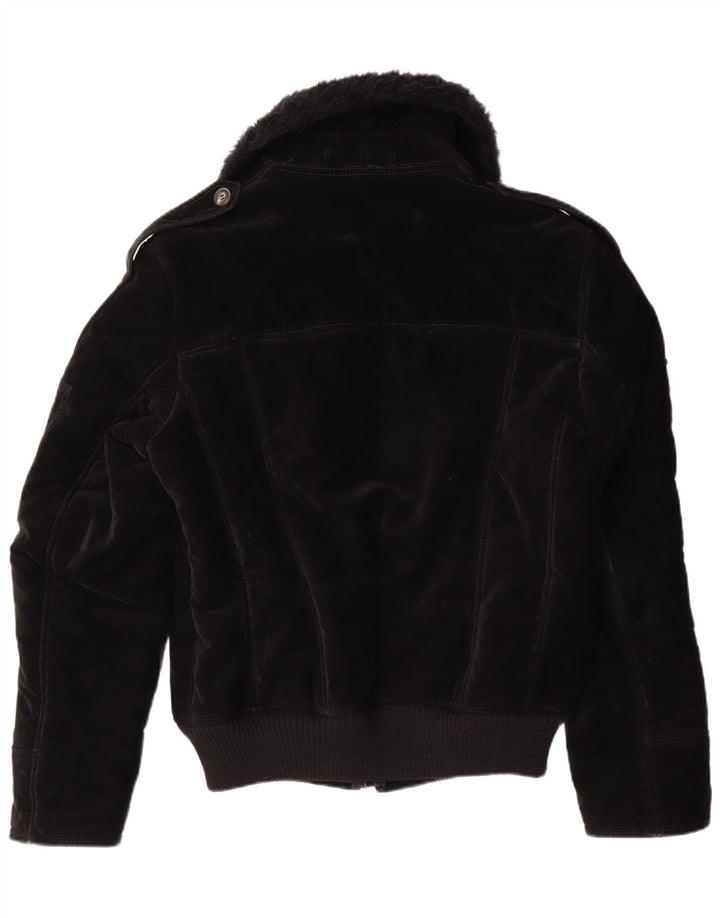 VINTAGE Veste Sherpa Femme UK 12 Viscose Noir Moyen