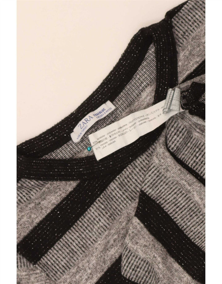 Zara Femmes Trafaluc Crop Top Manches Longues UK 8 Petit Gris Rayé Polyester