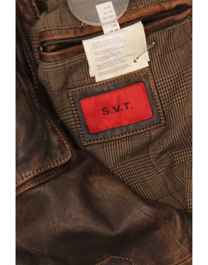 veste en cuir militaire vintage pour hommes UK 36 Petit Brun