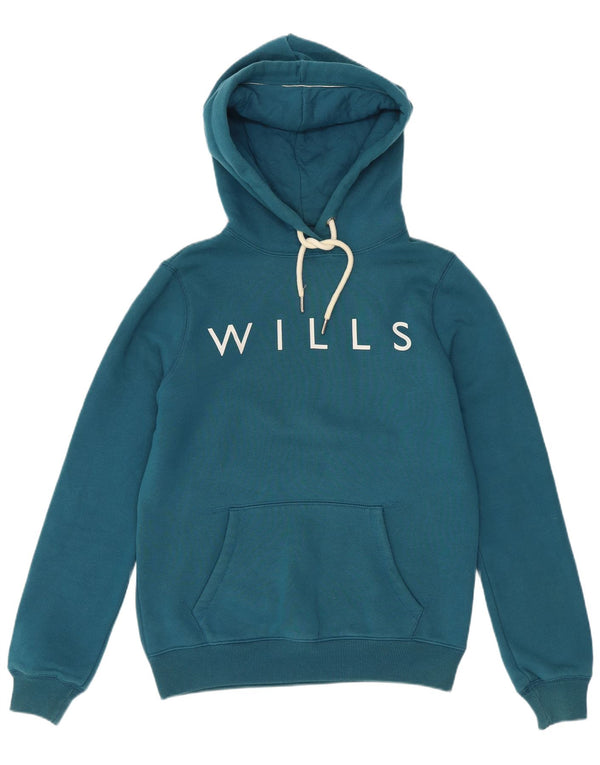 Jack Wills Pull à capuche graphique pour femme UK 8 Small Bleu Coton