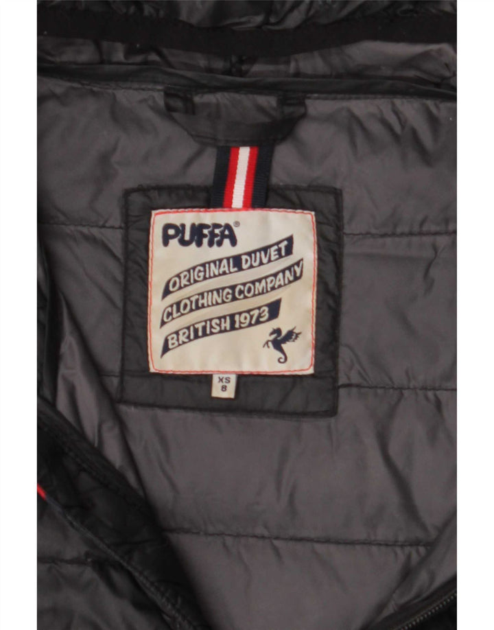 Puffa Manteau rembourré à capuche pour femme UK 8 Small Noir Nylon