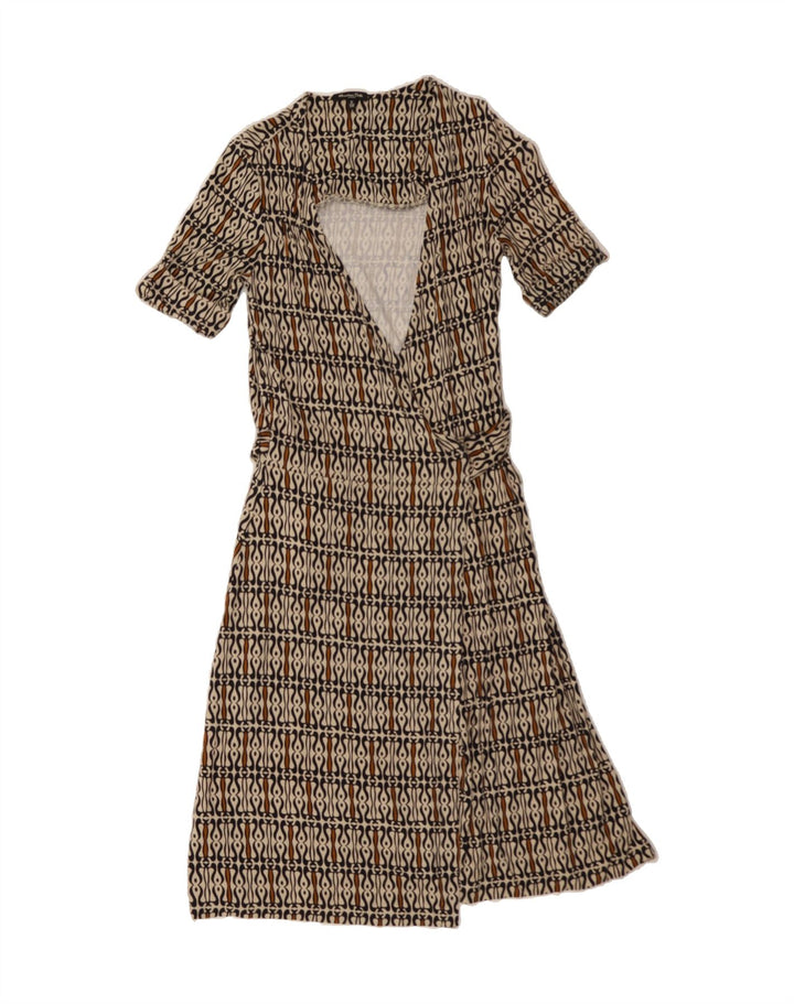 MASSIMO DUTTI Womens Abstract Pattern Wrap Dress UK 10 Small Beige Viscose Vintage Massimo Dutti and Second-Hand Massimo Dutti from Messina Hembry 
