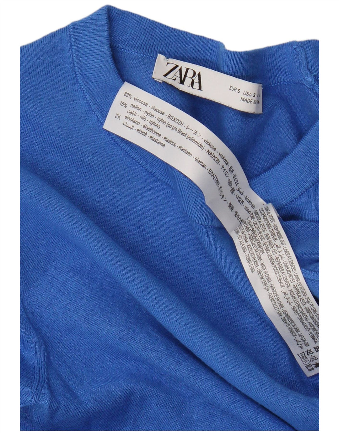 Zara Pull ras du cou pour femme UK 10 Small Bleu Viscose