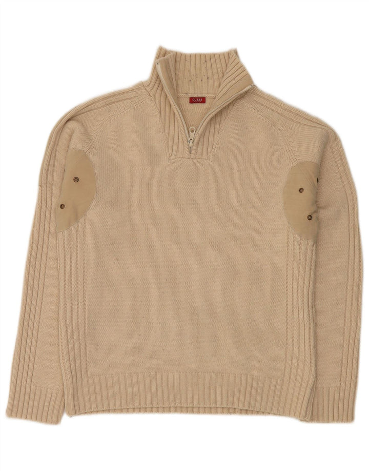 GUESS Pull col zippé pour homme XL Beige