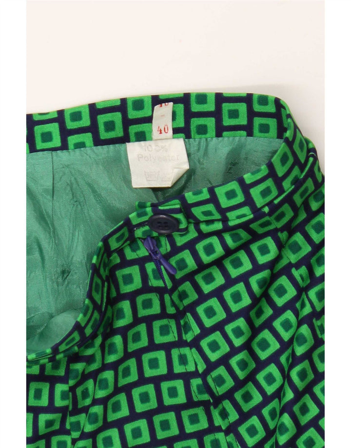 vintage Femme A-Line Jupe EU 40 Moyen W28 Vert Géométrique Polyester