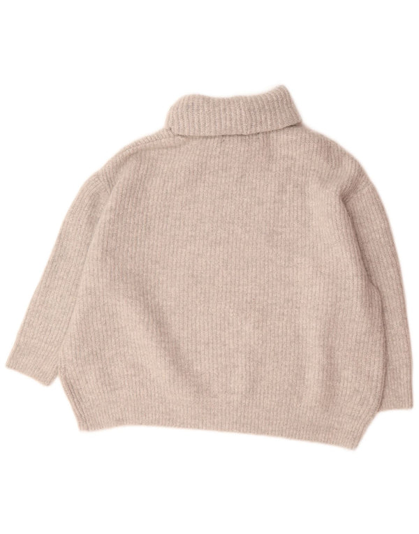 Zara Pull surdimensionné à manches 3/4 et col roulé pour femme UK 10 Petit Gris