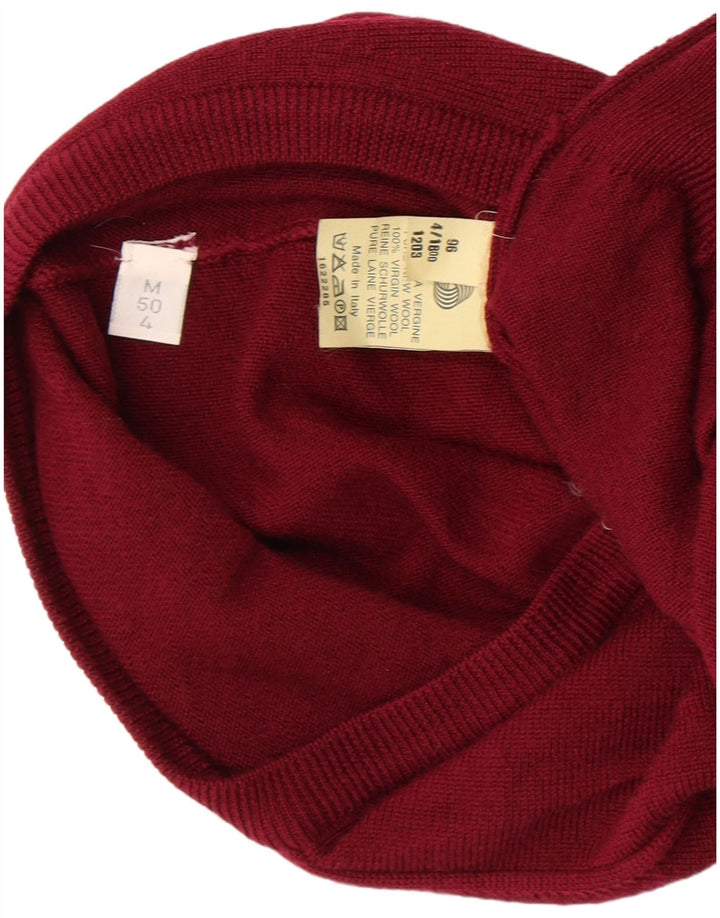 VINTAGE Pull col V pour homme IT 50 Laine vierge marron moyen