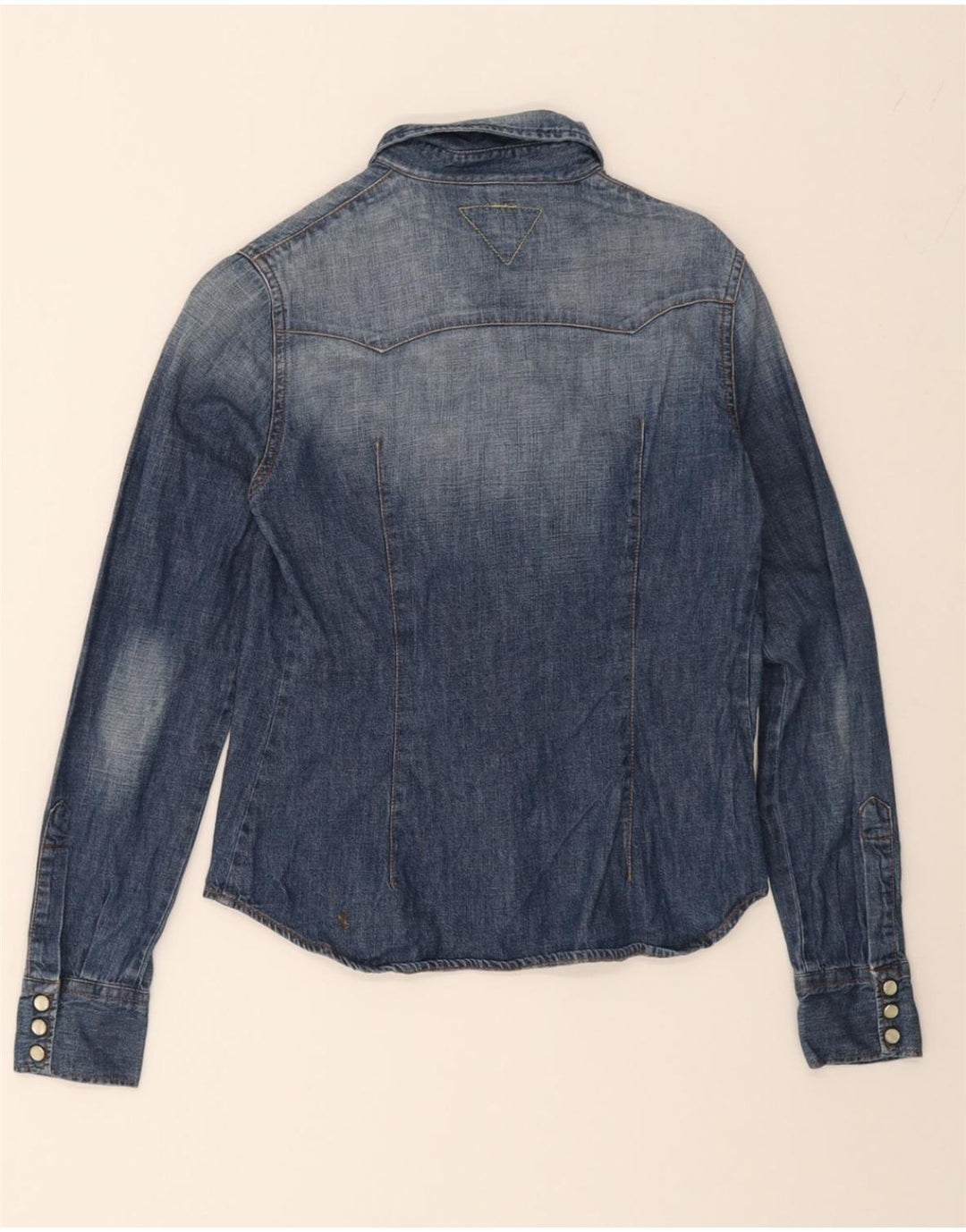 VINTAGE Womens Denim Shirt UK 12 Medium Blue Cotton Vintage Vintage and Second-Hand Vintage from Messina Hembry 
