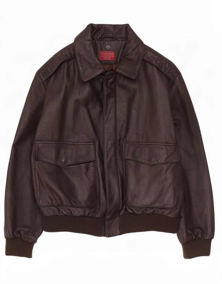 Sisley Veste en cuir pour homme UK 38 Marron moyen