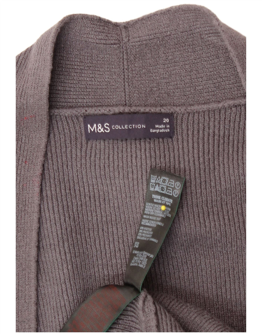 Marks & Spencer Pull Cardigan Ouvert pour Femme UK 20 2XL Gris Viscose