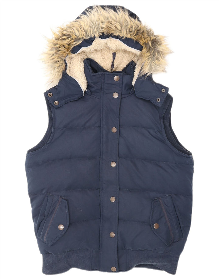 Fat Face Gilet rembourré à capuche pour femme UK 12 Medium Bleu marine Polyester