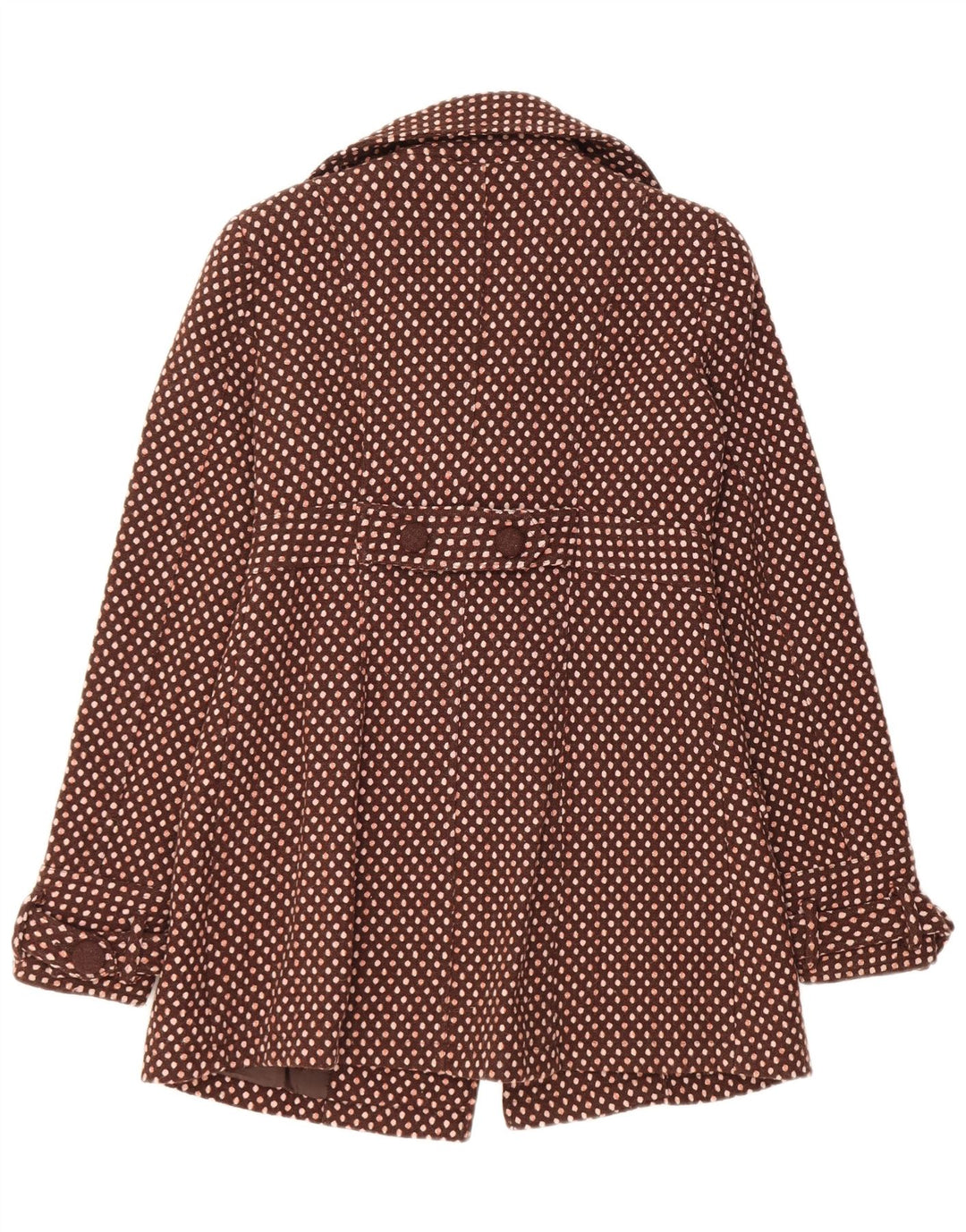 vintage Femme Double Breasted Coat UK 12 Laine à pois brun moyen