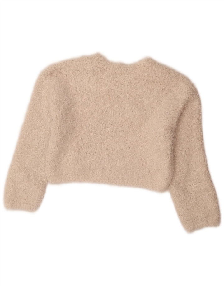 Zara Womens Crop Crew Neck Jumper Pull UK 10 Petit Blanc Polyester