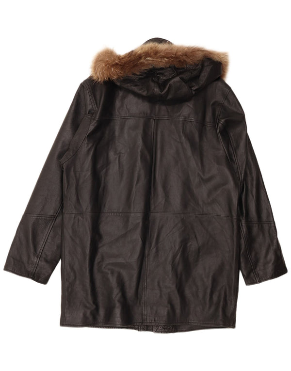 Gianfranco Cenci Manteau en cuir à capuche pour homme UK 42 XL Noir