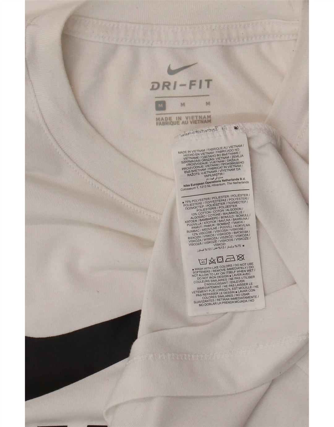 Nike Womens Dri Fit Graphic T-Shirt Top UK 12 Polyester Blanc Moyen
