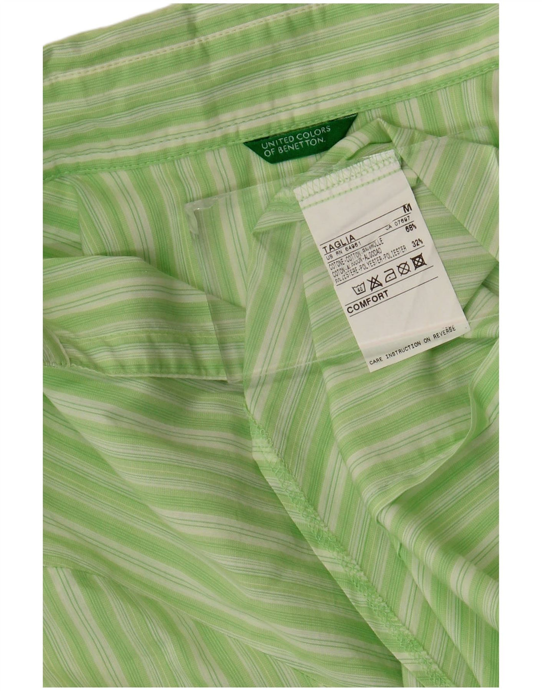 BENETTON Chemise Femme UK 12 Coton Rayé Vert Moyen