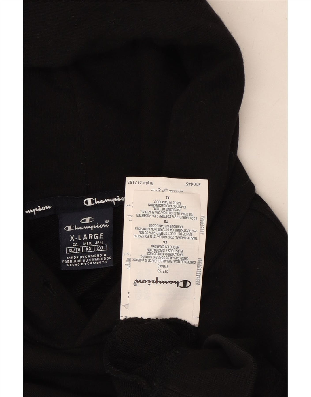 CHAMPION Pull à capuche pour homme XL Noir Coton