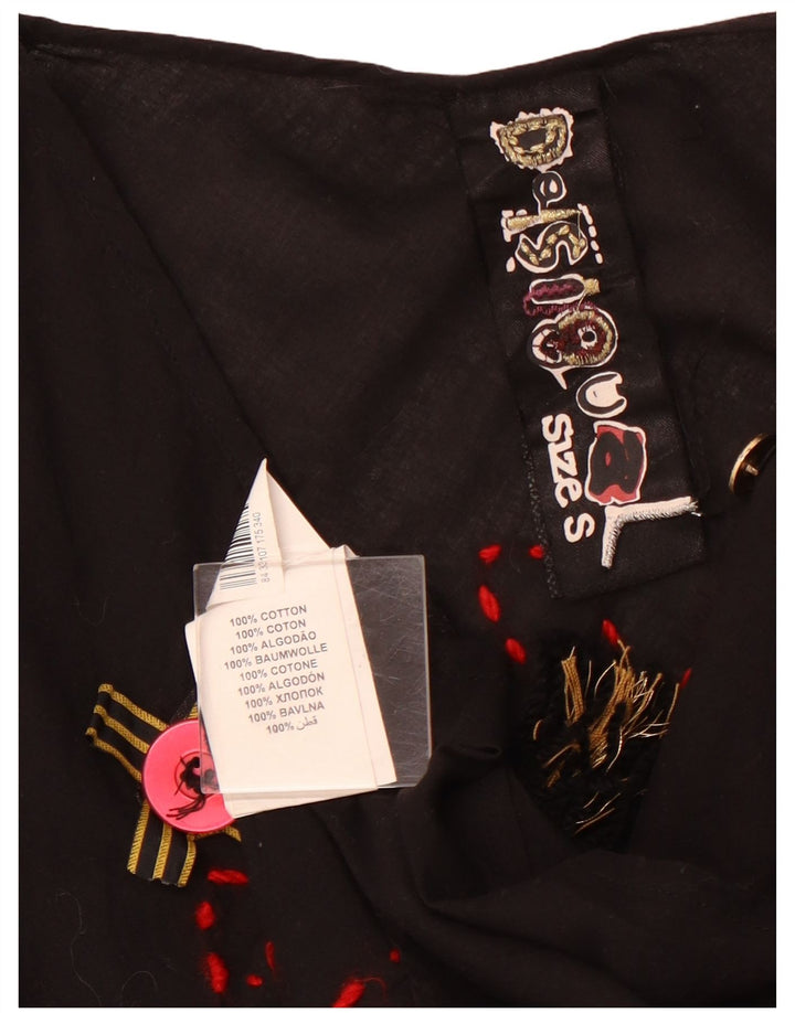 DESIGUAL Chemisier graphique à manches longues pour femme UK 10 Petit coton noir