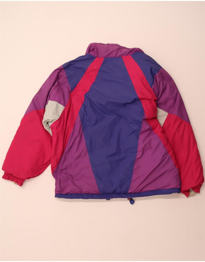 VINTAGE Veste réversible à capuche pour femme Large Beige Colourblock Polyester