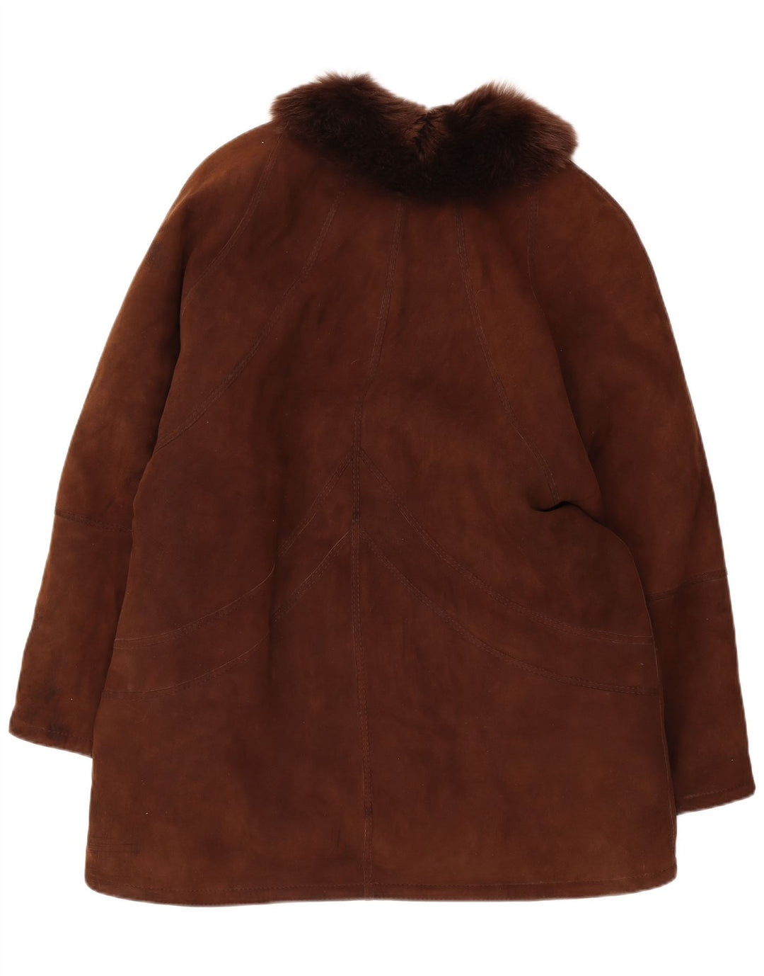 manteau en peau de mouton vintage femme UK 14 Grand Brun