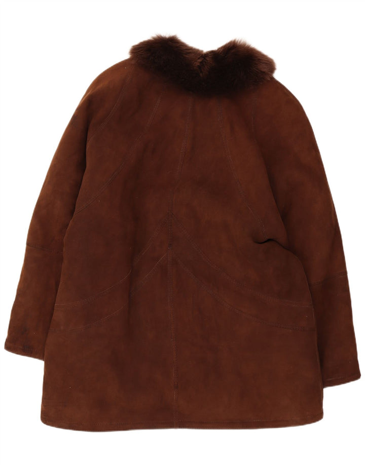 manteau en peau de mouton vintage femme UK 14 Grand Brun
