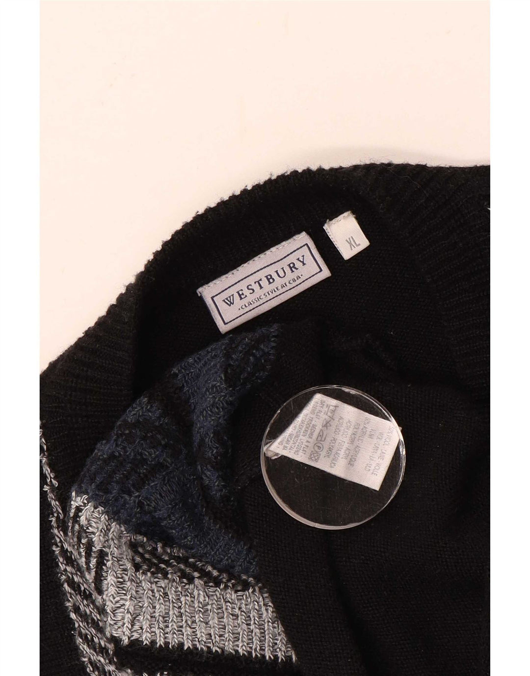 WESTBURY Pull col V Homme XL Laine Géométrique Noir