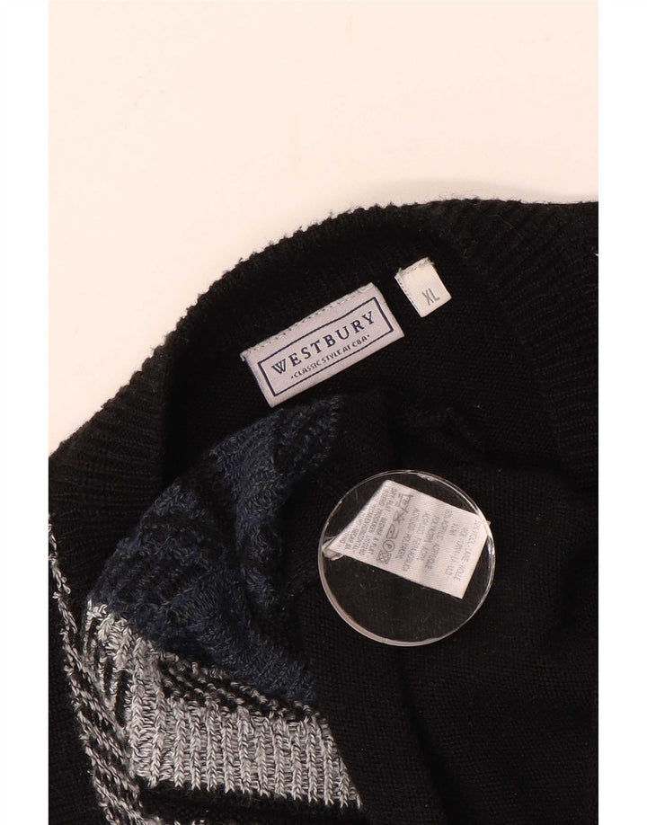 WESTBURY Pull col V Homme XL Laine Géométrique Noir