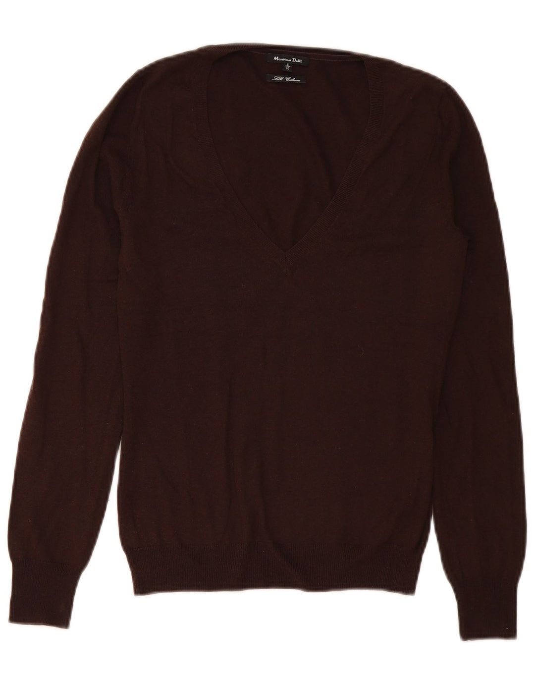 Massimo Dutti Pull col V pour femme UK 10 Petite soie marron