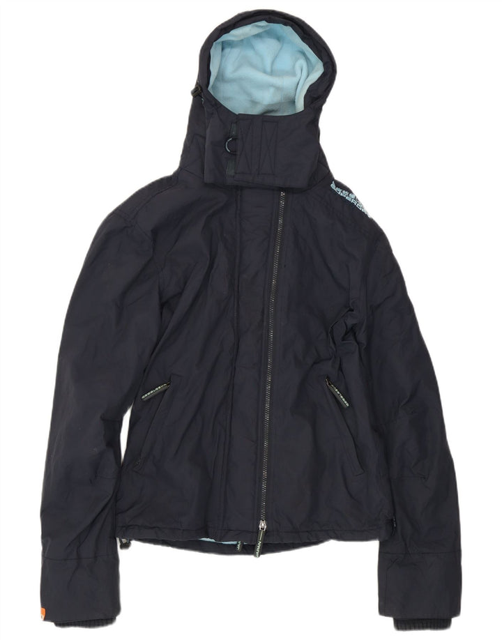 Superdry Veste coupe-vent à capuche pour femme UK 14 Medium Navy Blue Nylon
