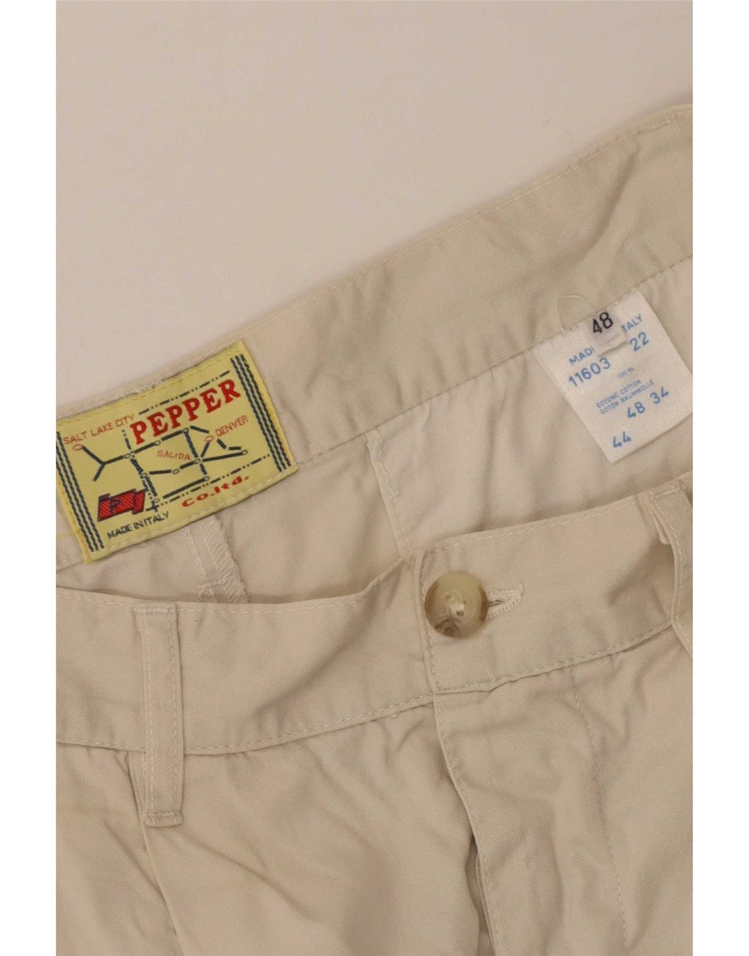 vintage Mens Pegged Chino Shorts IT 48 Moyen W30 Coton Beige