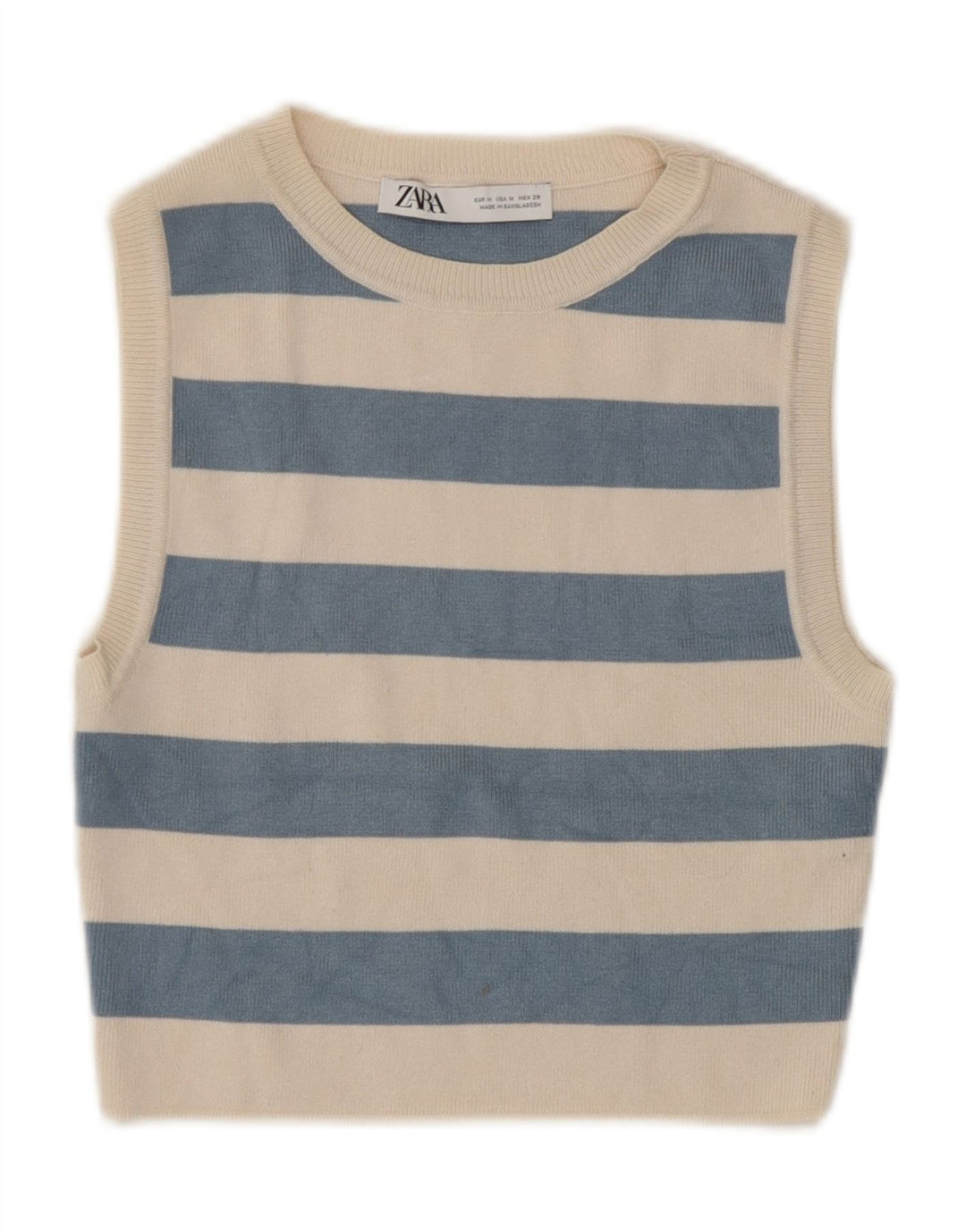 Zara Femme Crop Top UK 12 Viscose Rayée Beige Moyen