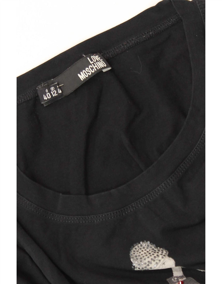 Moschino Haut graphique à manches longues pour femme UK 12 Noir moyen