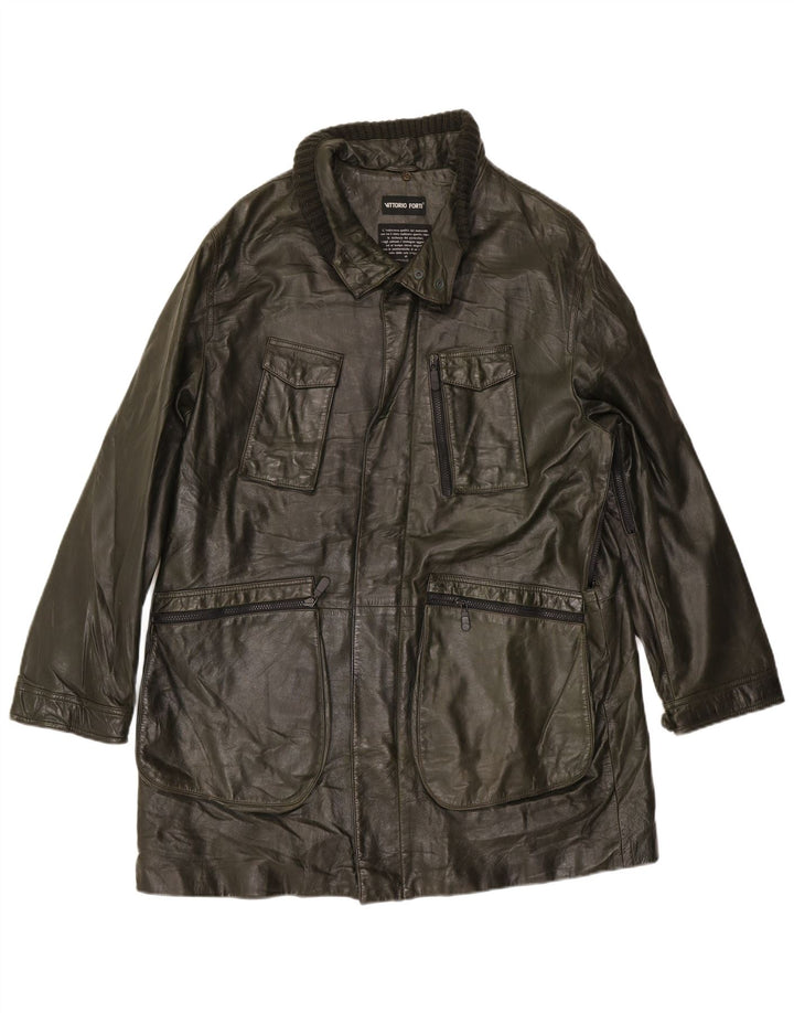 VITTORIO FORTI Mens Leather Utility Jacket IT 52 XL Green Leather
