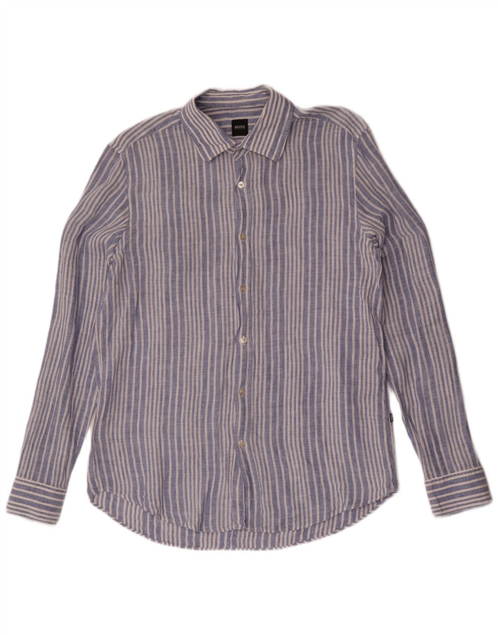 Hugo Boss Chemise homme en lin à fines rayures bleues