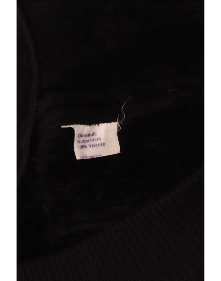 VINTAGE Veste Sherpa Femme UK 12 Viscose Noir Moyen